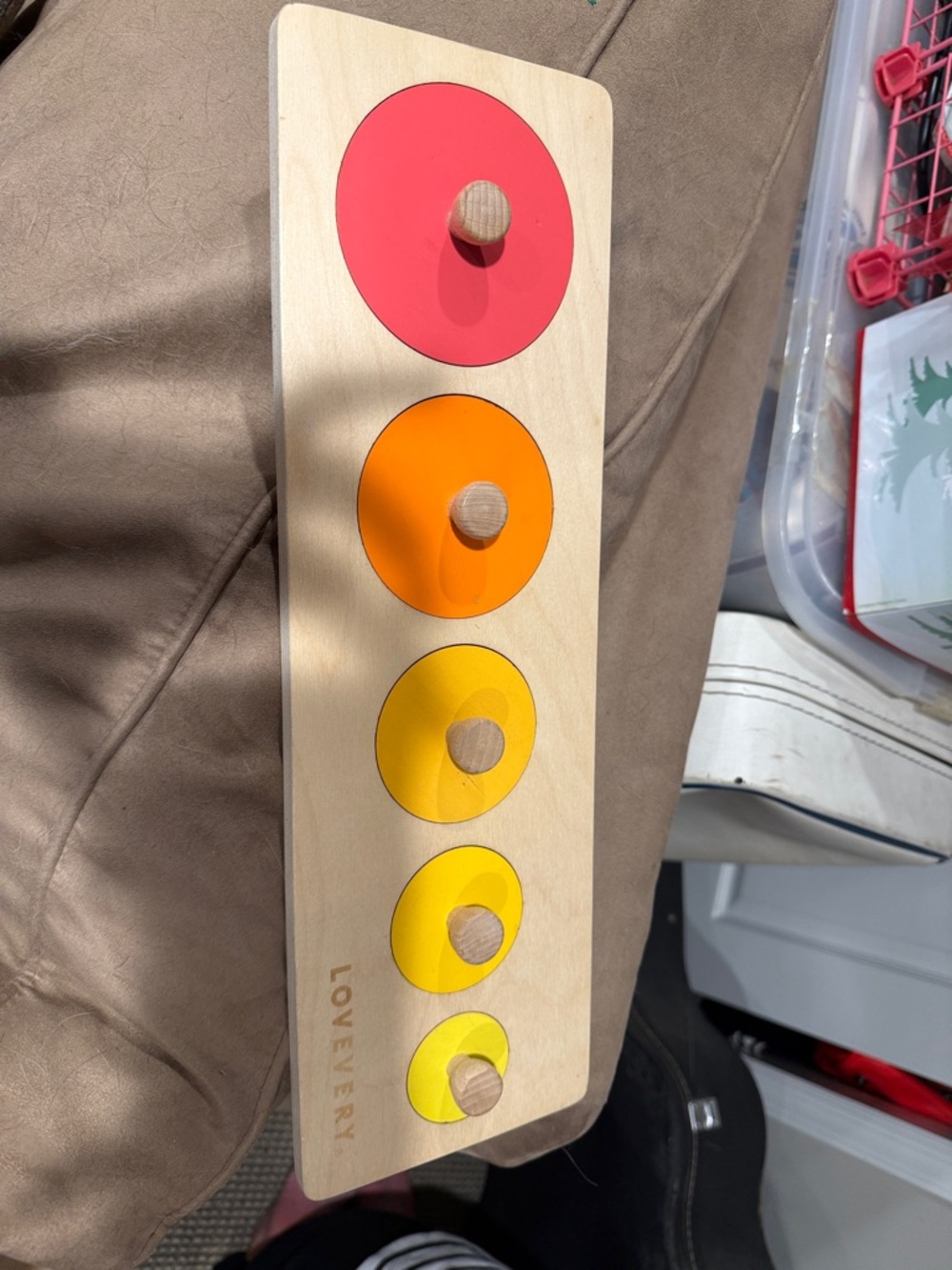 Lovevery Wooden Color Stack Peg Toy - Pink, Orange & Yellow